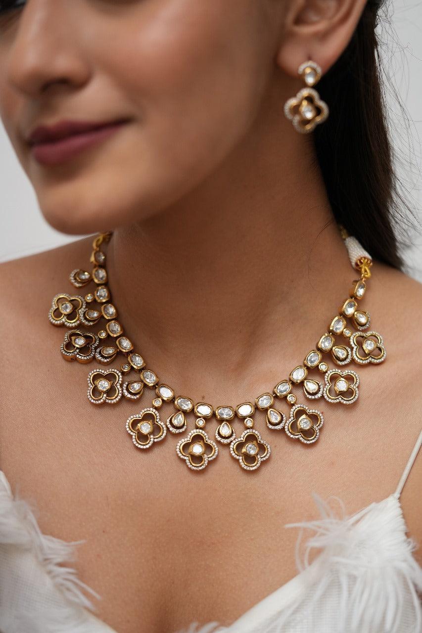 Chanali Polki Floral Moissanite Necklace Set