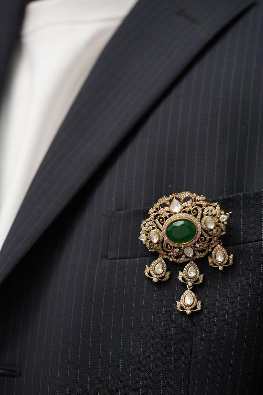 Sundar Polki Uncut Diamond Brooch | For Men & Women