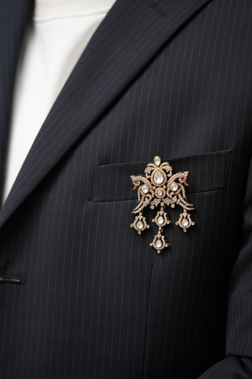 Khili Royal Polki Antique Gold Brooch | For Men & Women