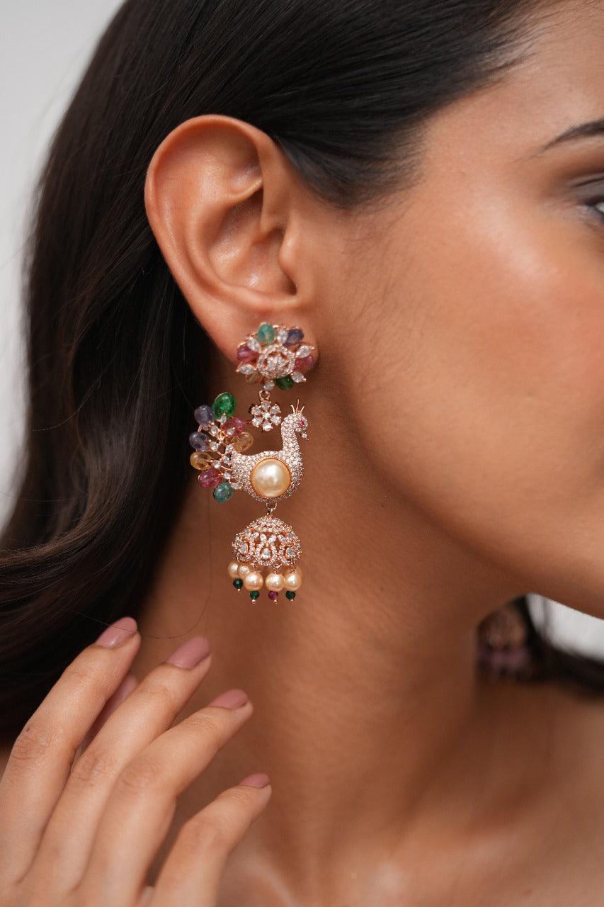 Mulan Peacock Lala Land Diamond Jhumkas | Lala Land collection