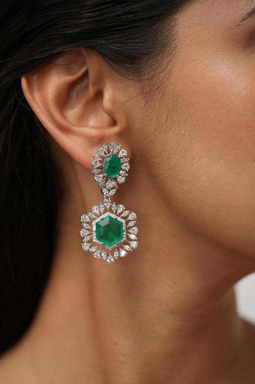 Stella Emerald Doublet Diamond Earrings