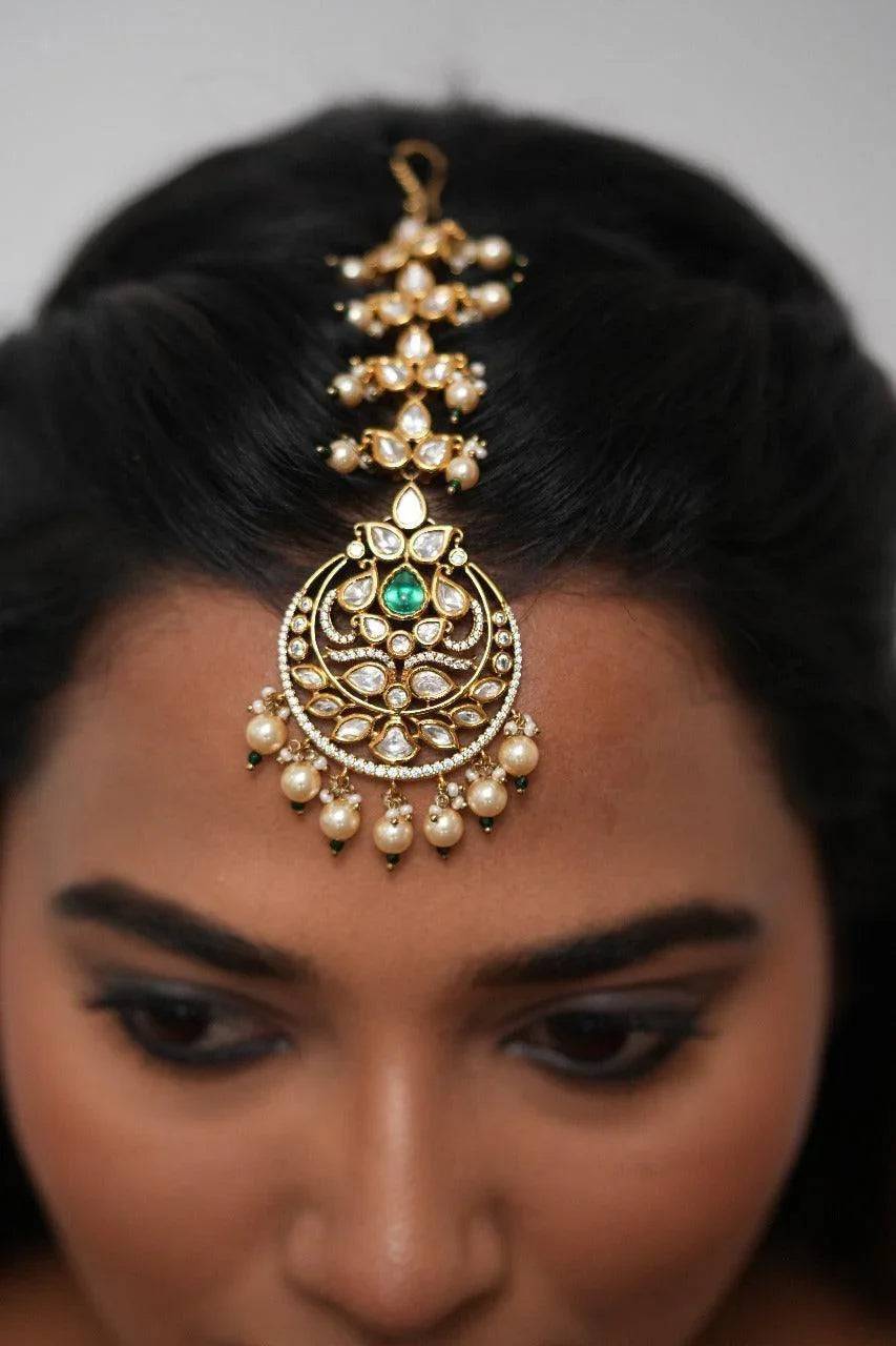 Shanaya Moissanite Polki Maangtika In Antique Gold