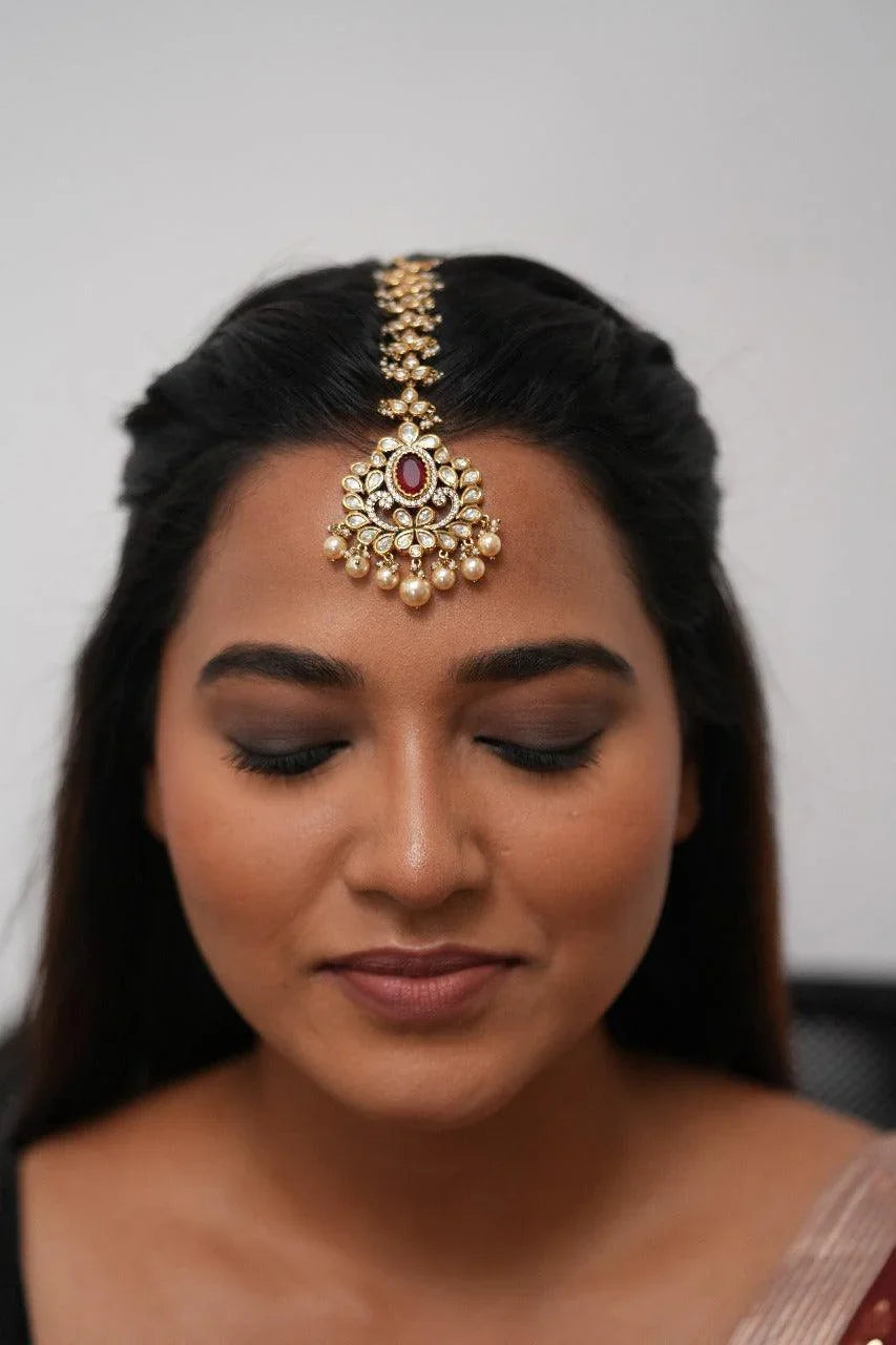 Sushmita Moissanite Polki Maangtika in Antique Gold