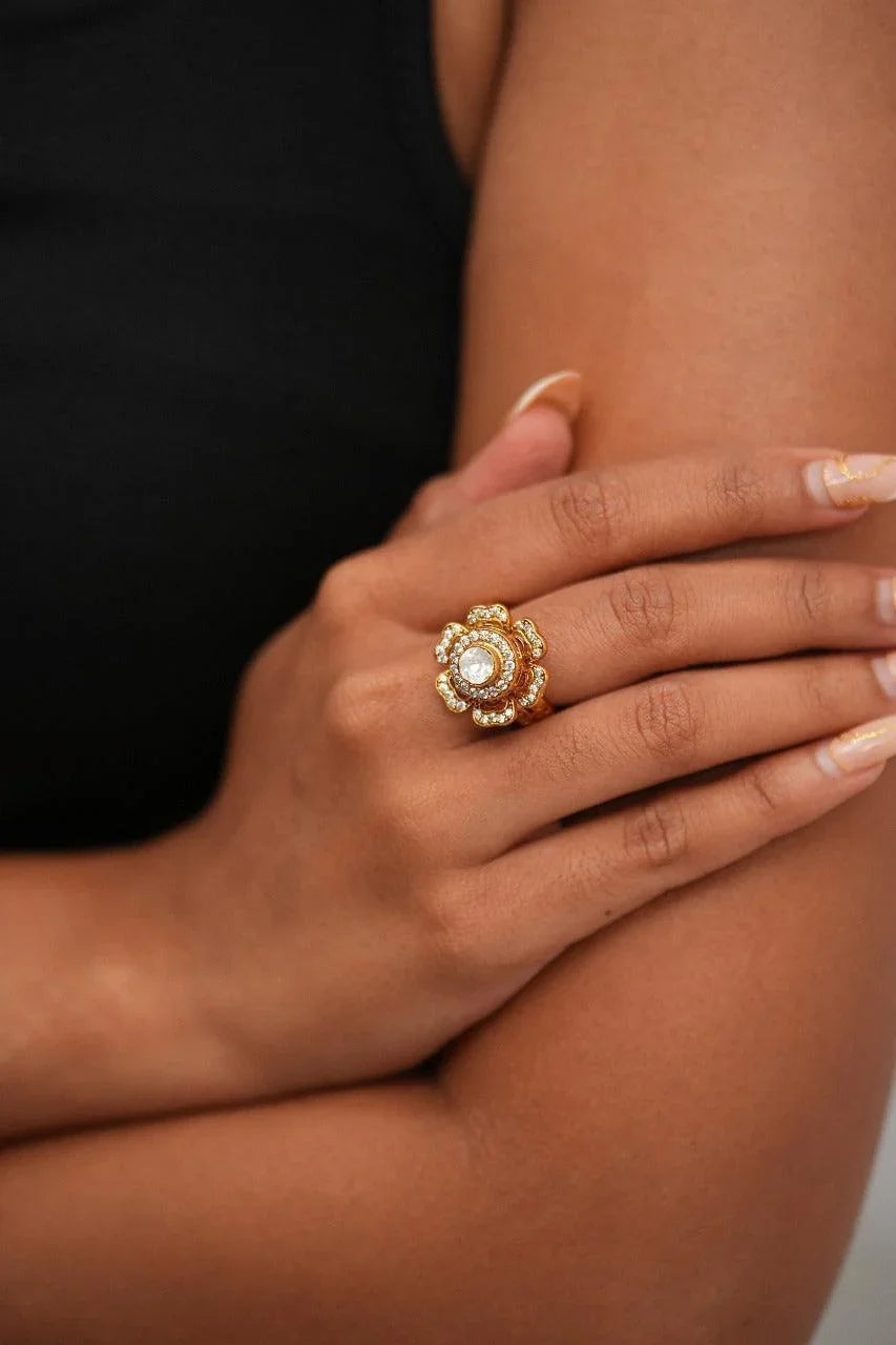 Polki Minimal Floral Indian Polki Ring