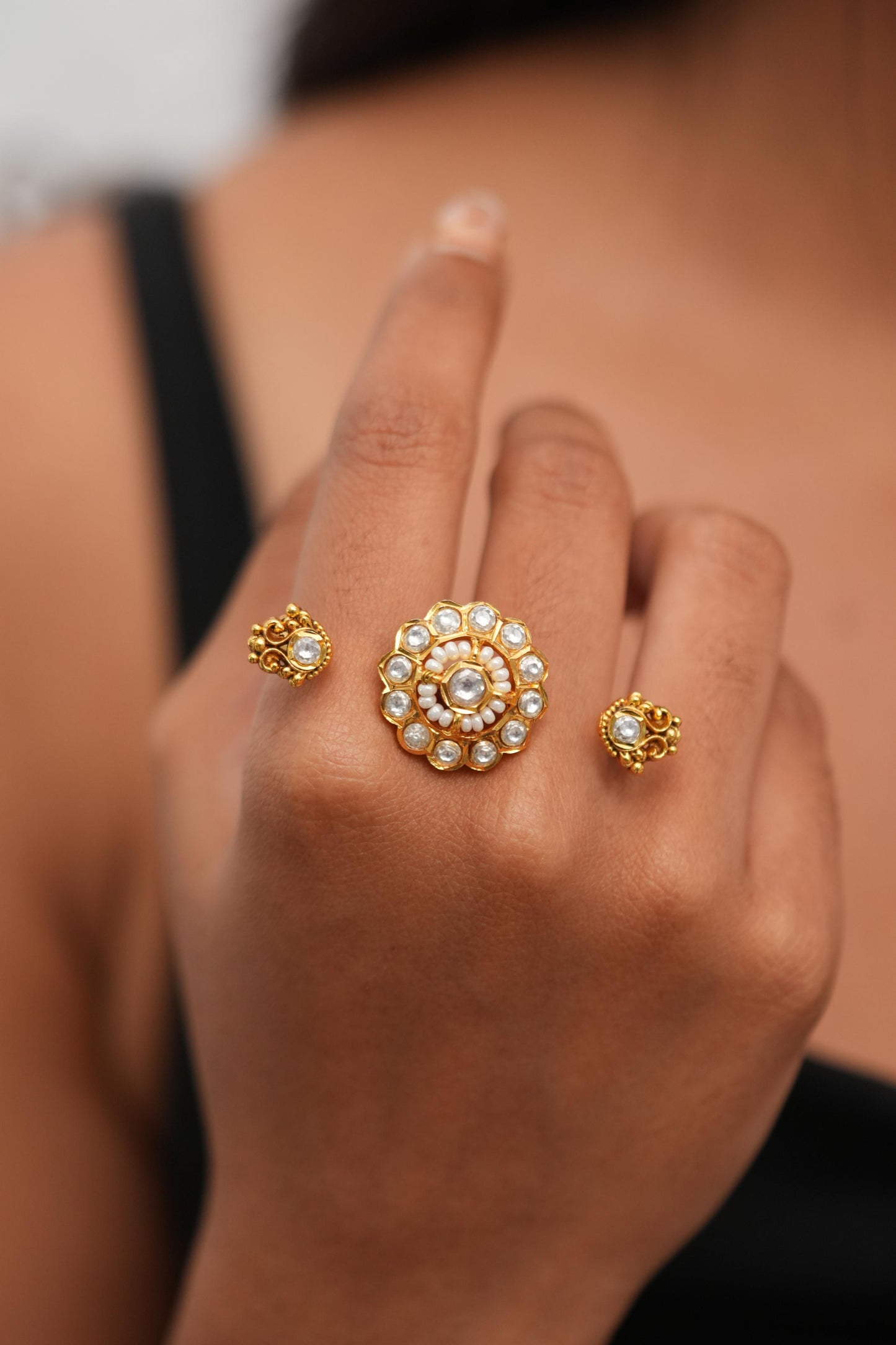 Divya Double Finger Polki Gold Ring