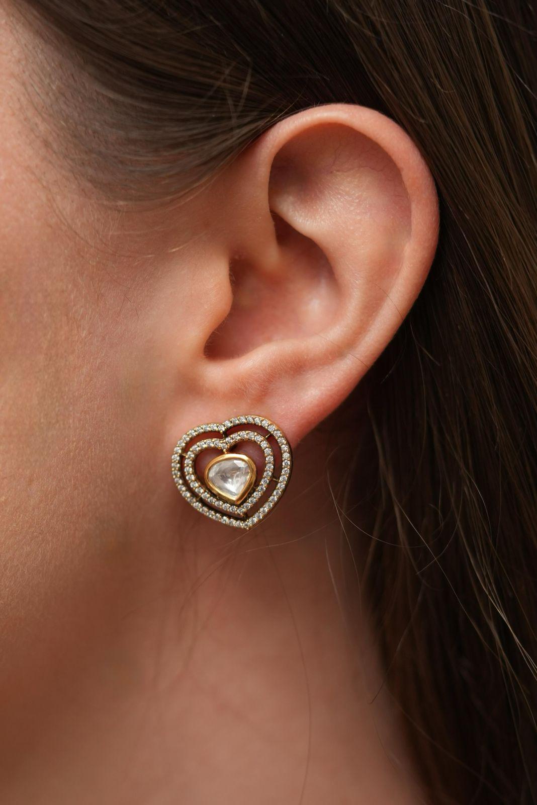 Dil Ki Dhadkan Polki Moissanite Heart Studs