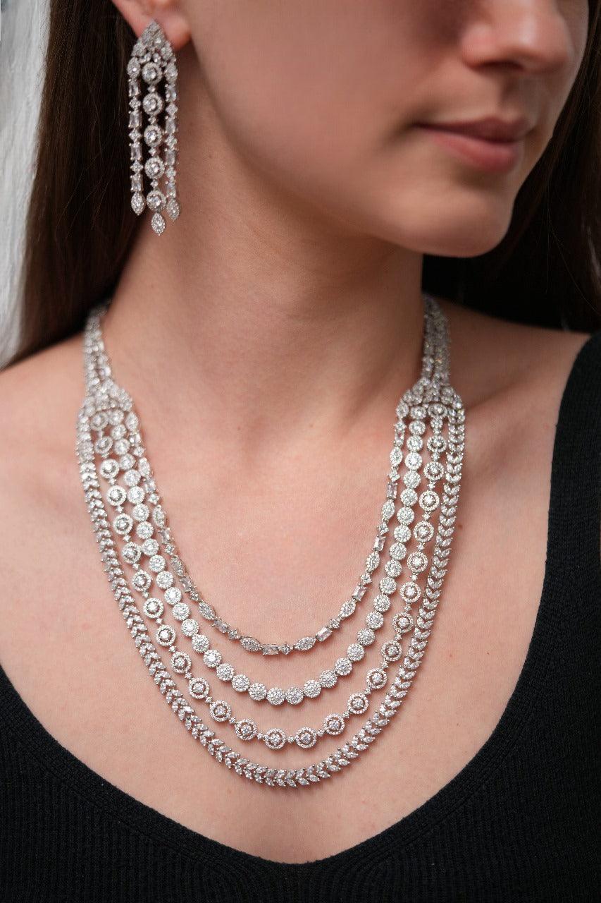 Layered Goddess 4 Row Diamond Set