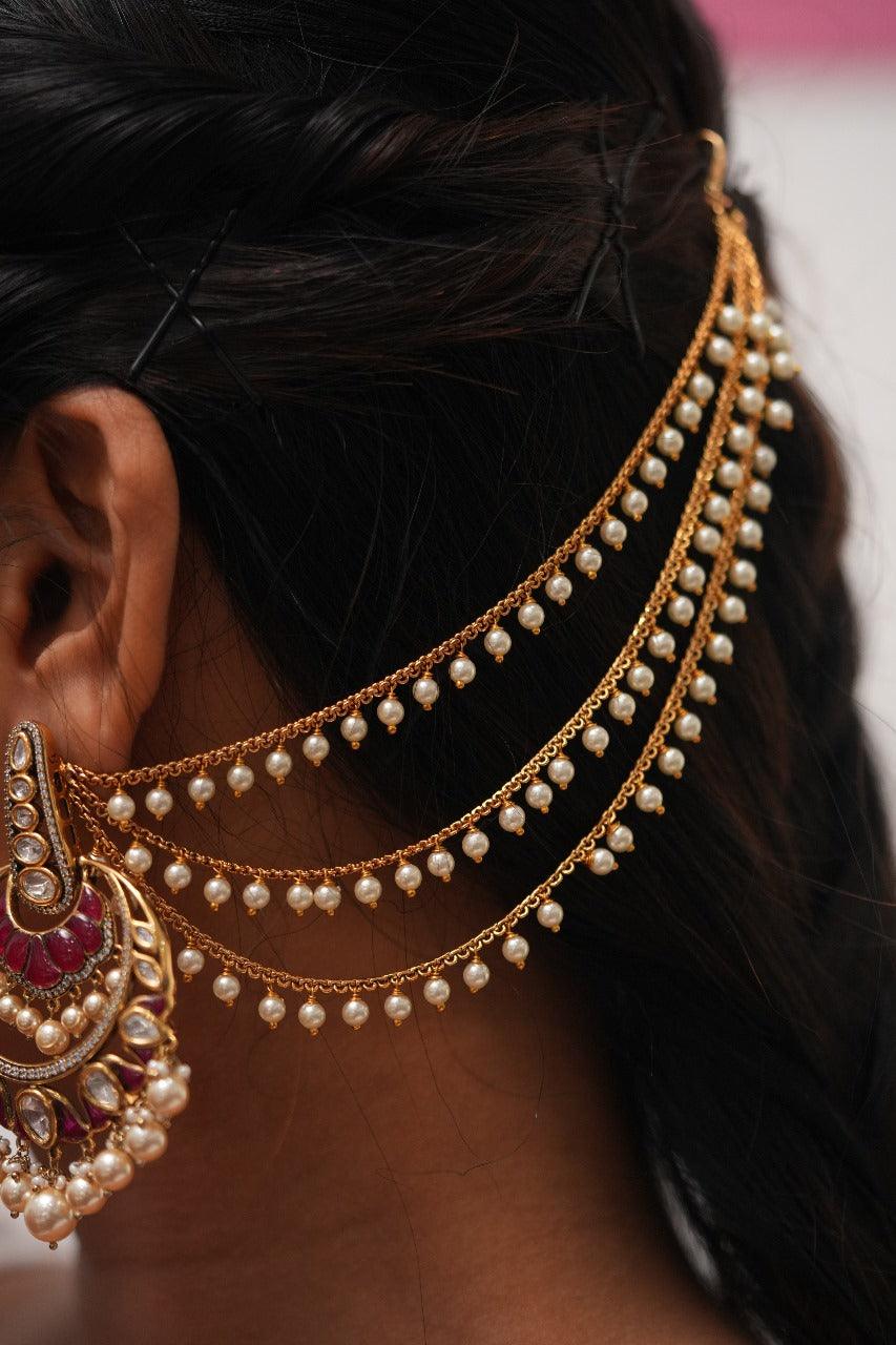Motibahaar 3 Line Hair Chain | Gold Pearl Mattel