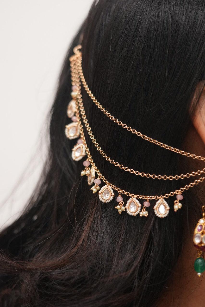 Pinky 3 line Hair Chain with Moissanite Drops | Pastel Mattel