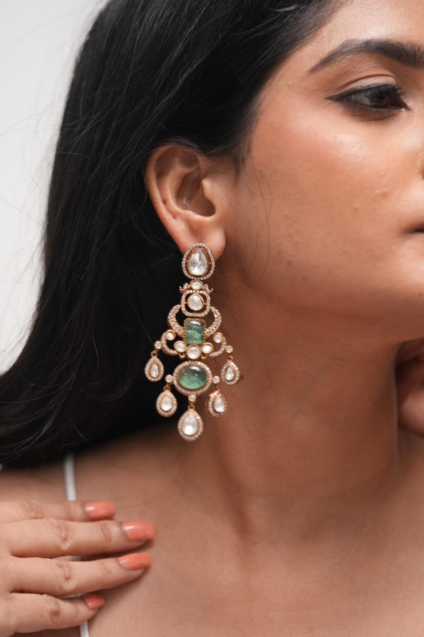 Sayoni Mint Polki Long Indo Western Earrings