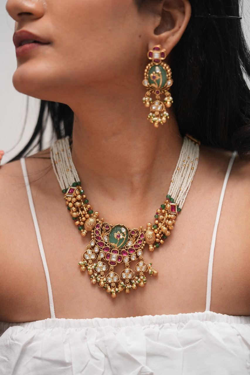 Lopamudra Holdali Gold Traditional Set With Pearls | Sone Pe Suhaga