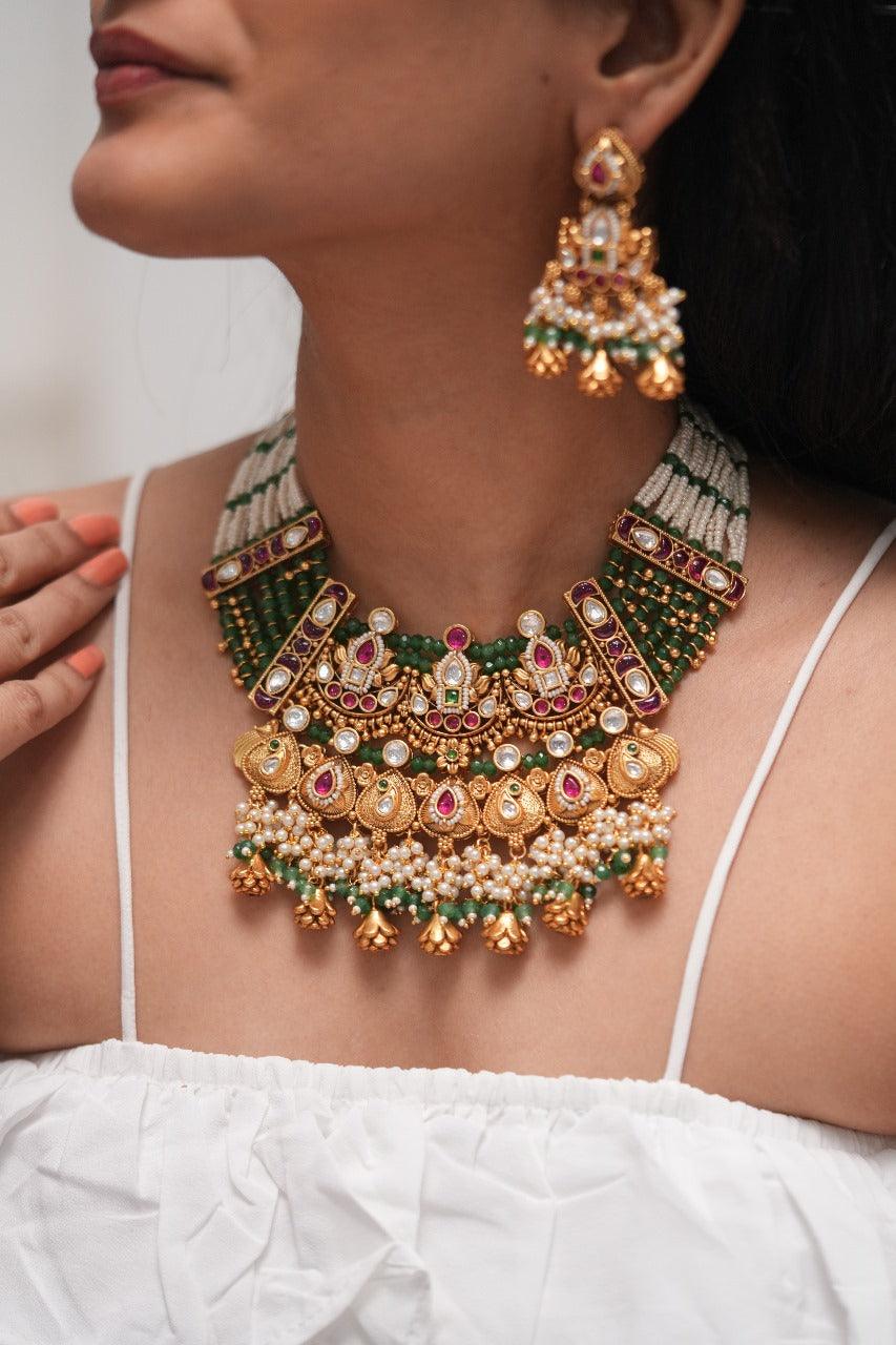 Kundalini Bridali Gold Choker | Necklace Set | Sone Pe Suhaga