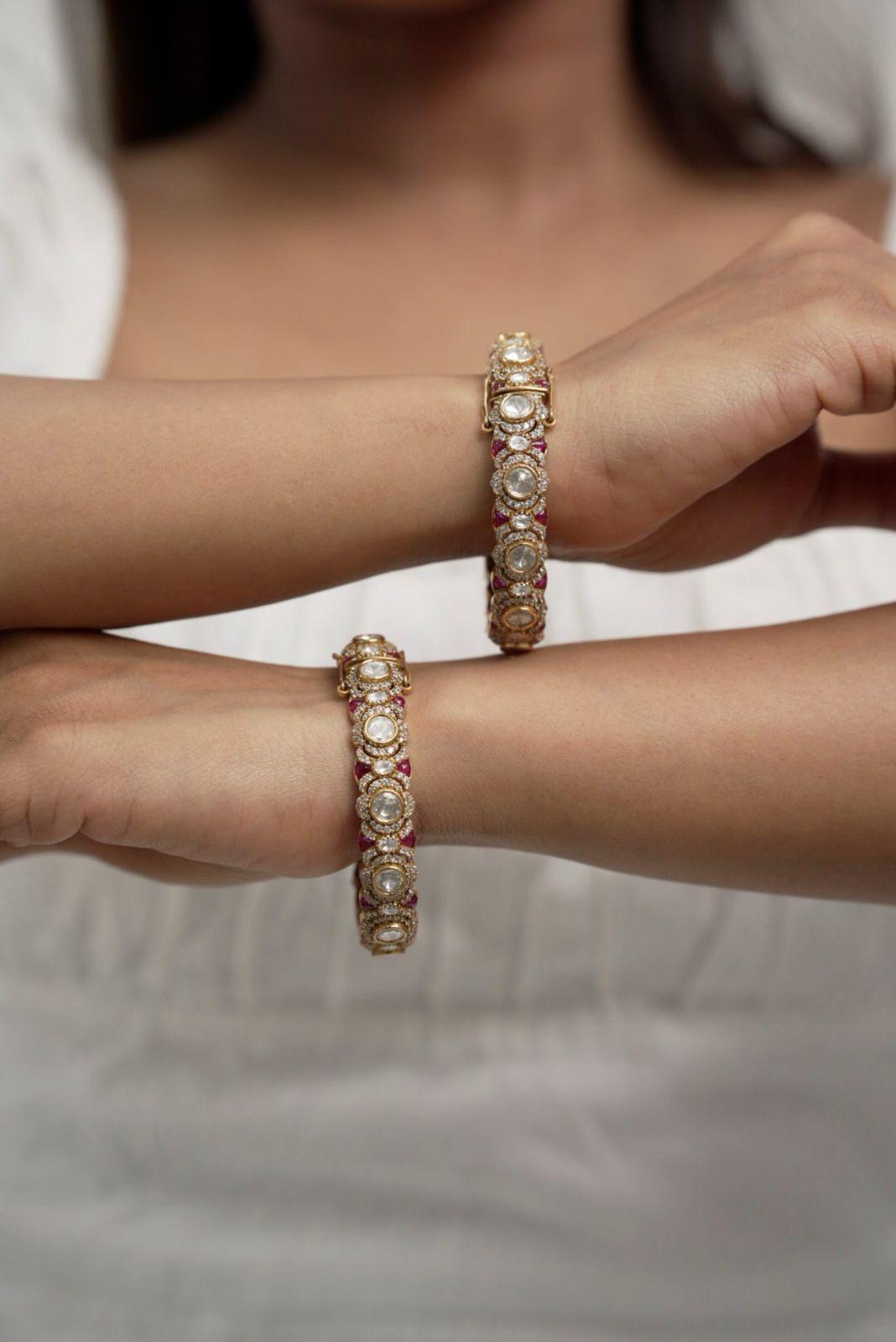 Jayapradha Moissanite Slim Kada In Meenakari | Openable