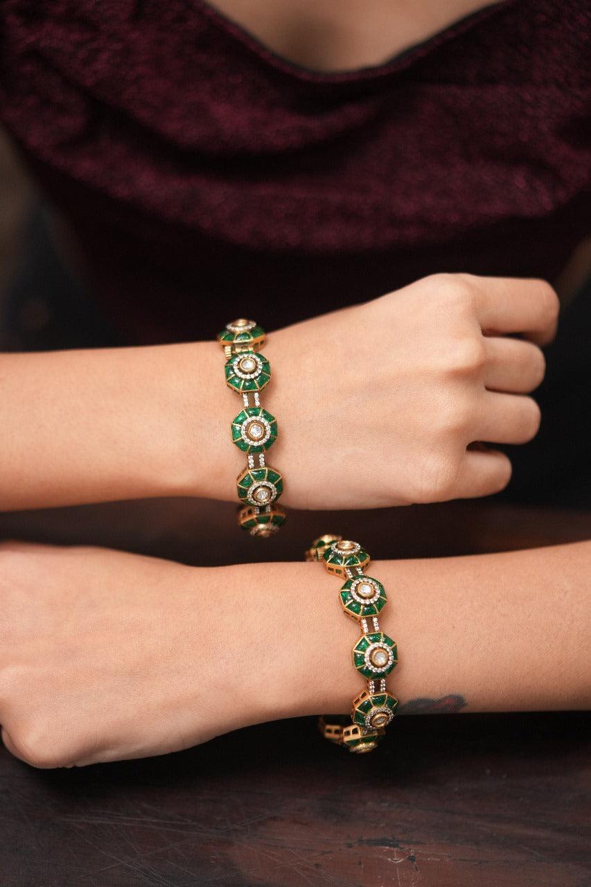 Epoxy Moissanite Polki Designer Bangle Set| Openable
