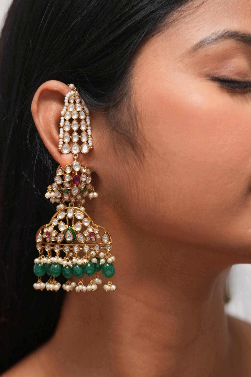 Kalista Polki Antique gold Chandbali with Statement Kannauti