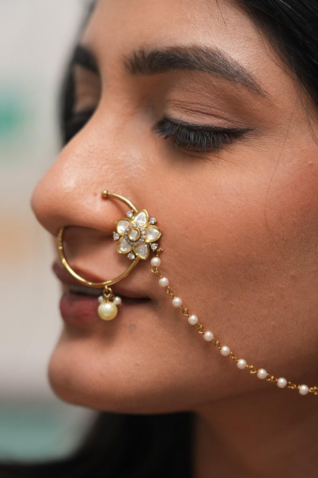 Fool Ki Dhar Polki Moissanite Gold Nath | Nose Ring