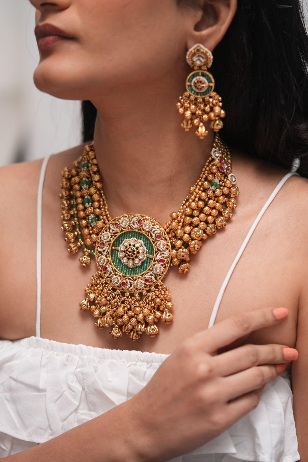 Raziya Bridal Heritage Gold Choker / Necklace Set | Sone Pe Suhaga Collection