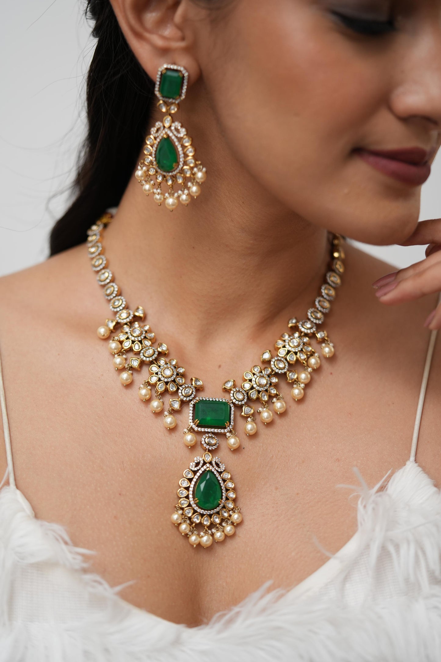 Janaya Moissanite Polki Indian Necklace Set