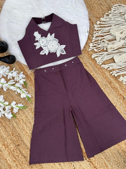 Evanik Brown Pure Khadi Cotton With Patch Work Kids Summer Co-Ord Set