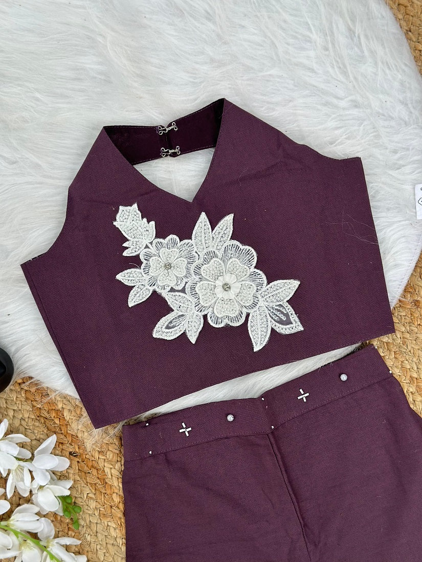 Evanik Brown Pure Khadi Cotton With Patch Work Kids Summer Co-Ord Set
