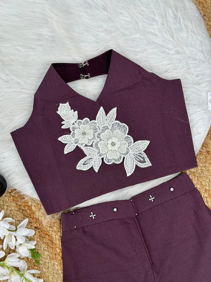 Evanik Brown Pure Khadi Cotton With Patch Work Kids Summer Co-Ord Set