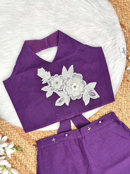 Evanik Purple Pure Khadi Cotton With Patch Work Kids Summer Co-Ord Set