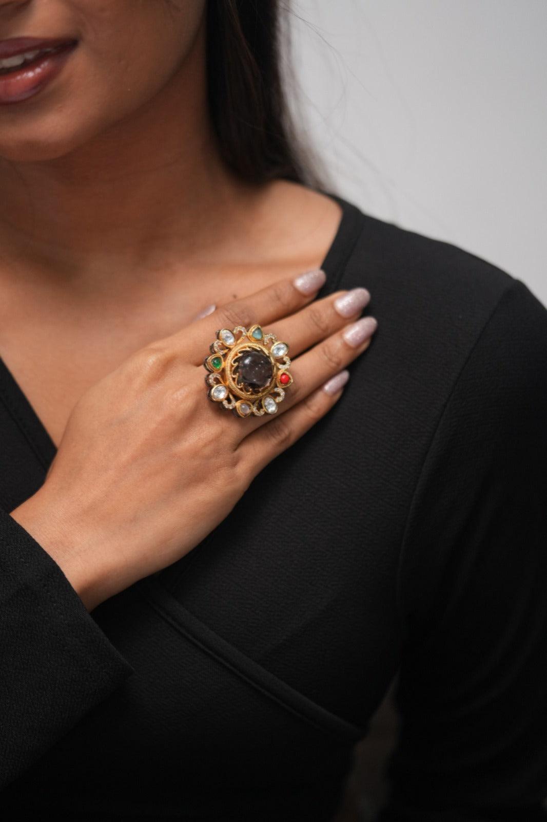 Sabhya Multicolour Gemstone IndoWestern Ring