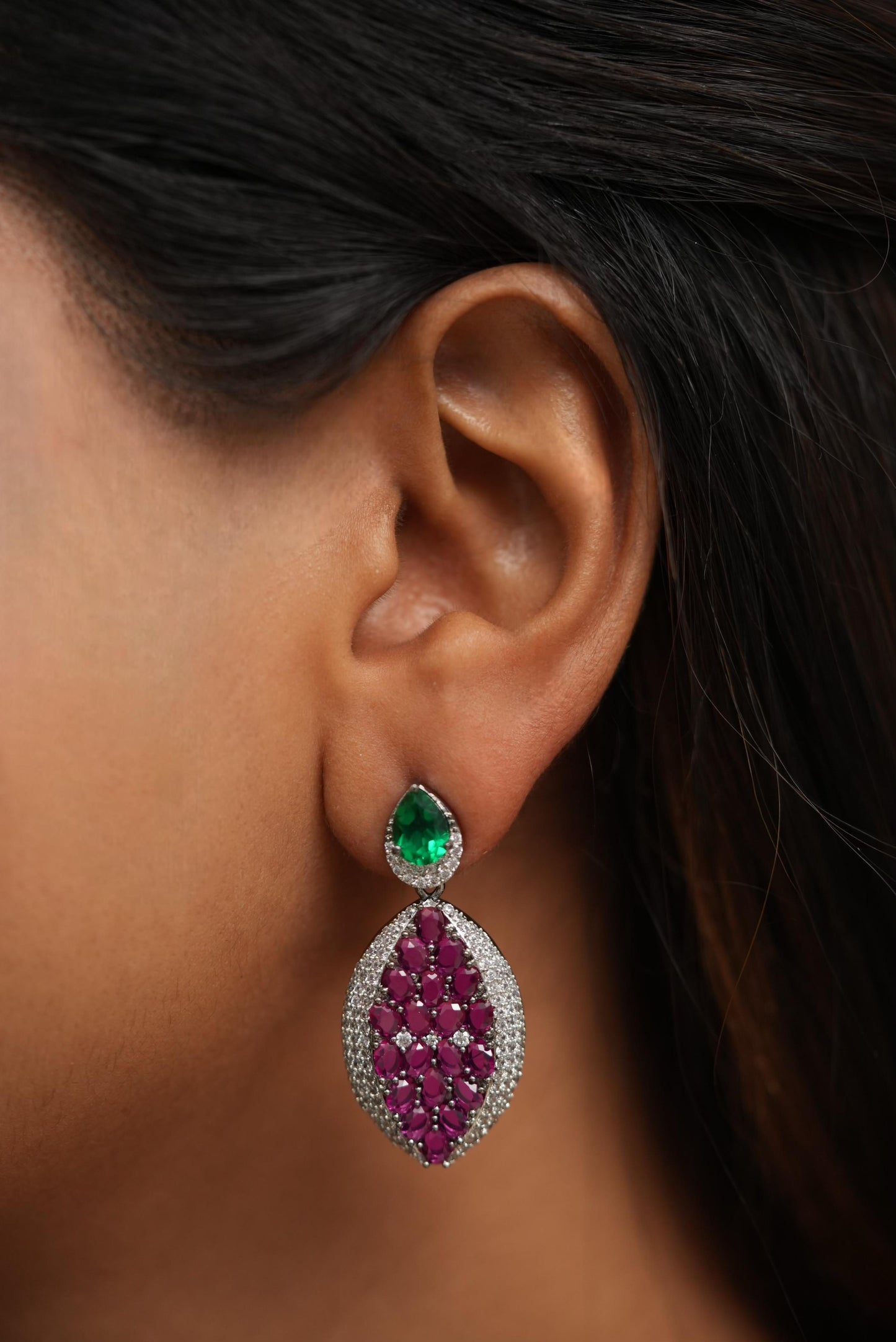 Raspberry Blush Mid-Sized Emerald Diamond Earrings