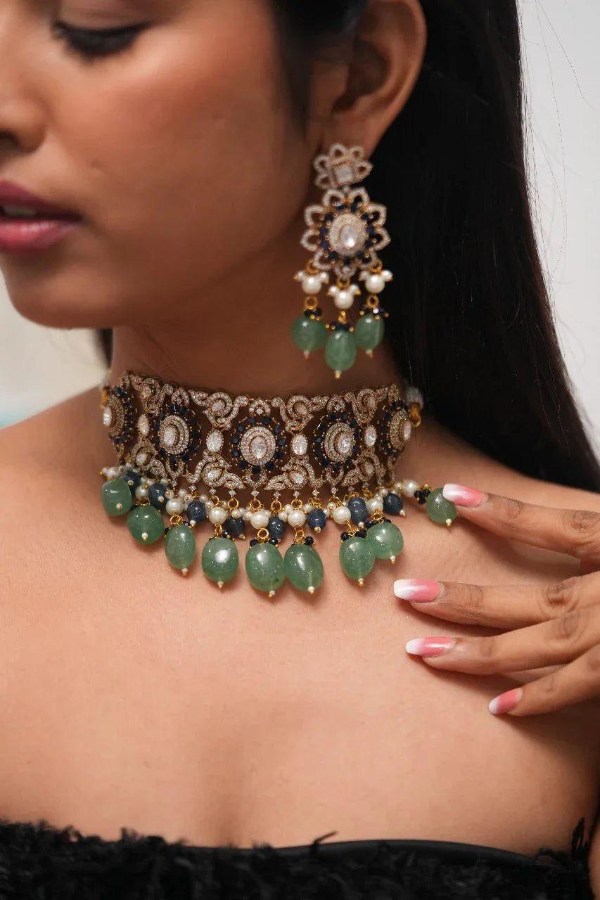 Peacock Mid Sized Heavy Polki Choker Set