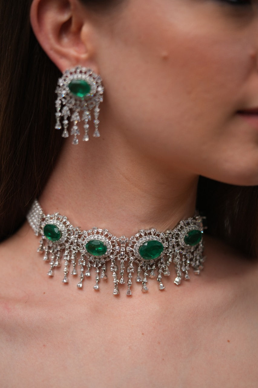 Mayfair Diamond Choker Set with | Emerald Doublets