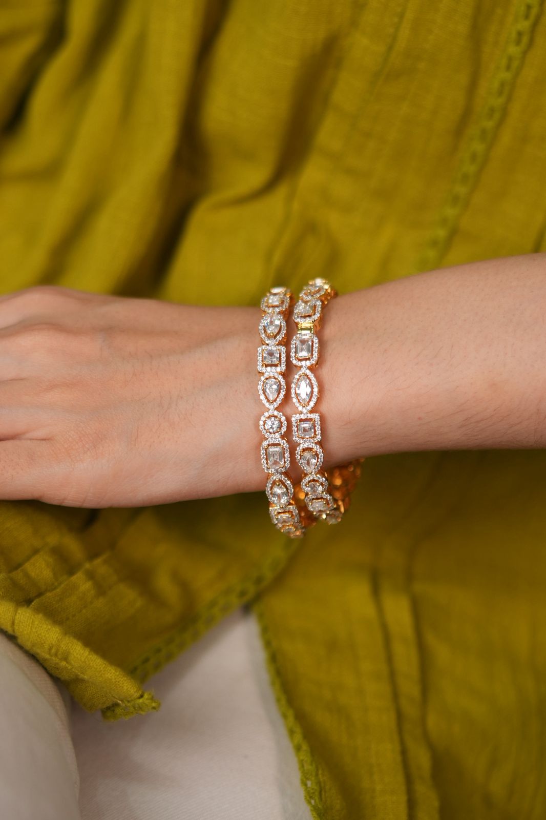 Multi Solitaire With Halo Diamond Bangle Set