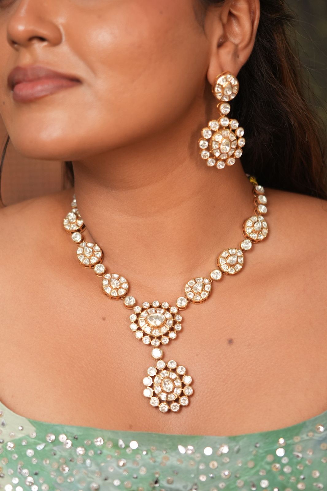 Guddi Classic Uncut Diamond Polki Moissanite Necklace Set