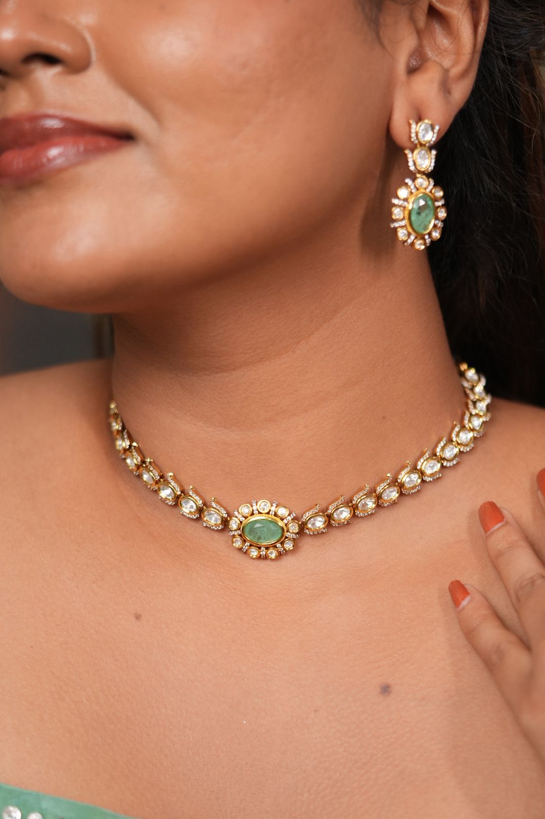 Bindiya Polki Moissanite Dainty Choker | Necklace Set