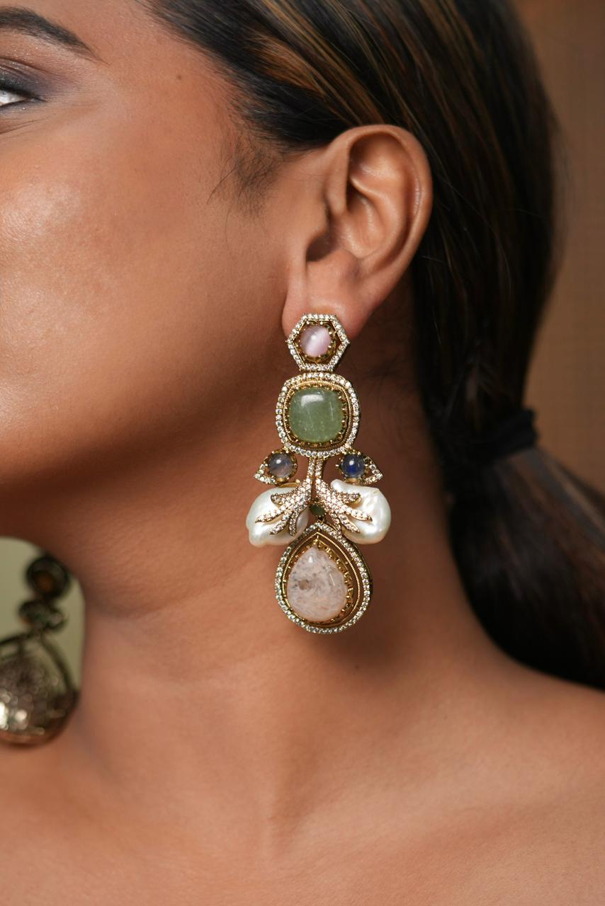 Fruitful Thinking Multi Coloured Gemstone Indowestern Earrings| GemZ