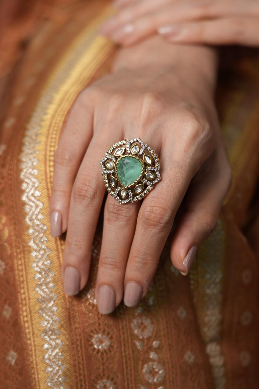 Savita Polki Moissanite Uncut Diamond Indian Ring | Adjustable