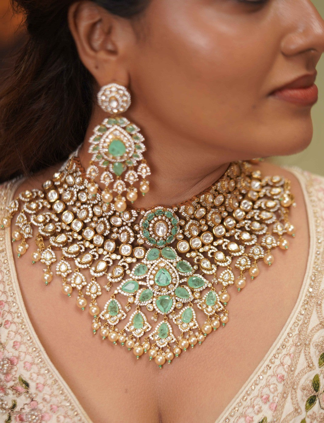Nakhrewali Russian Emerald Mint Bridal Set With Tika