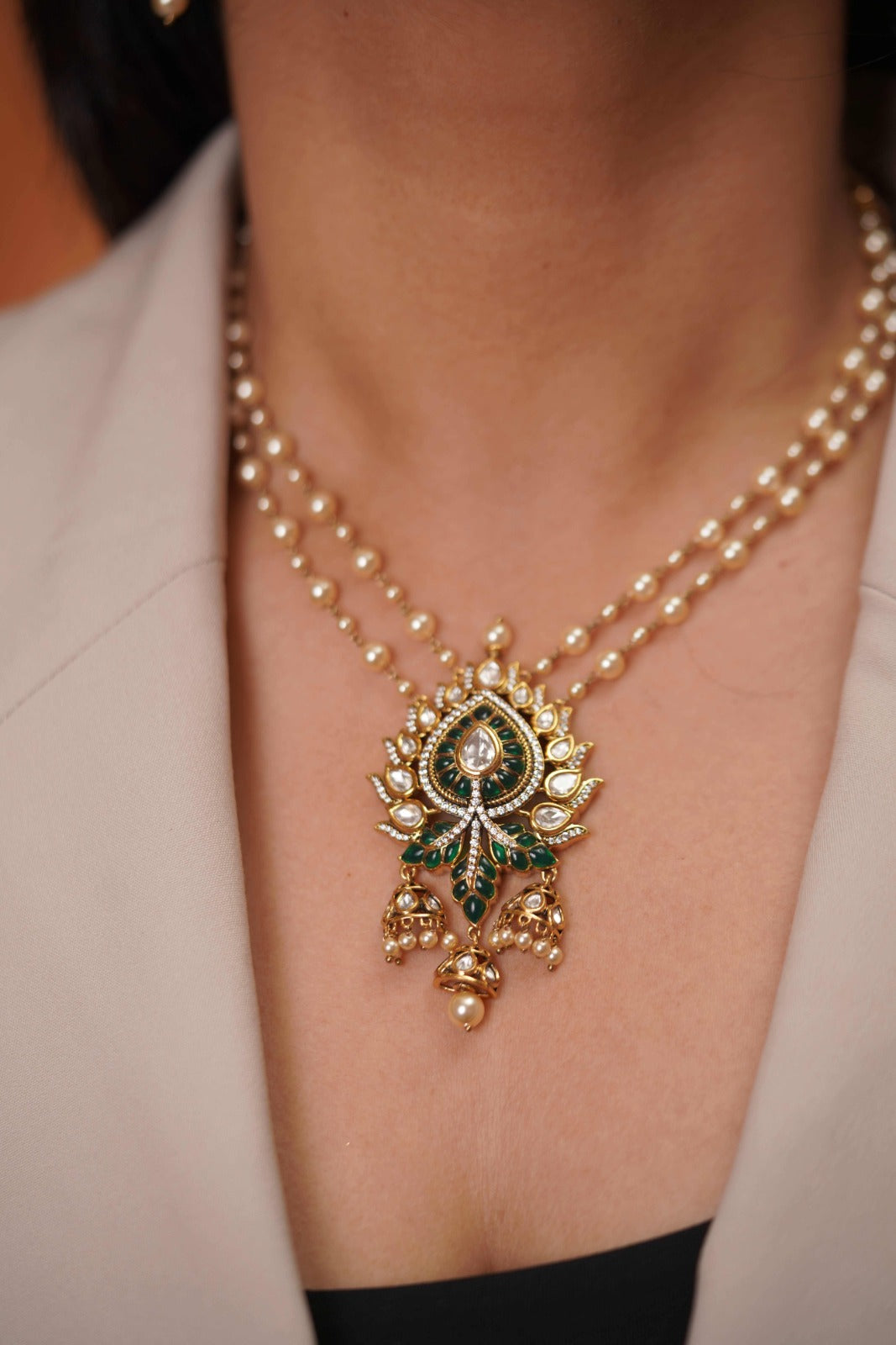 Sindhoori Moissanite Polki Necklace Set With Earrings | Pendant Set
