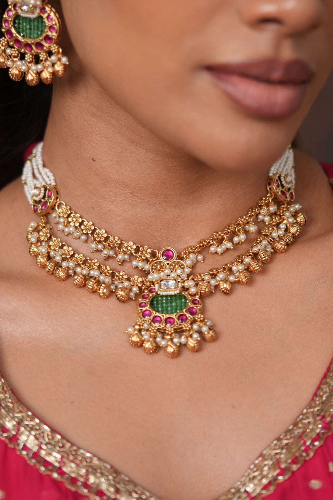 Ganga 2 Layer Empress Style Gold Traditional Set | Sone Pe Suhaga