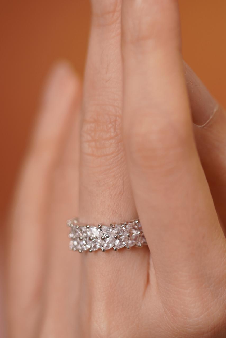 Classic Marquise Slim Diamond Band Ring | Daily Wear (SILVER)
