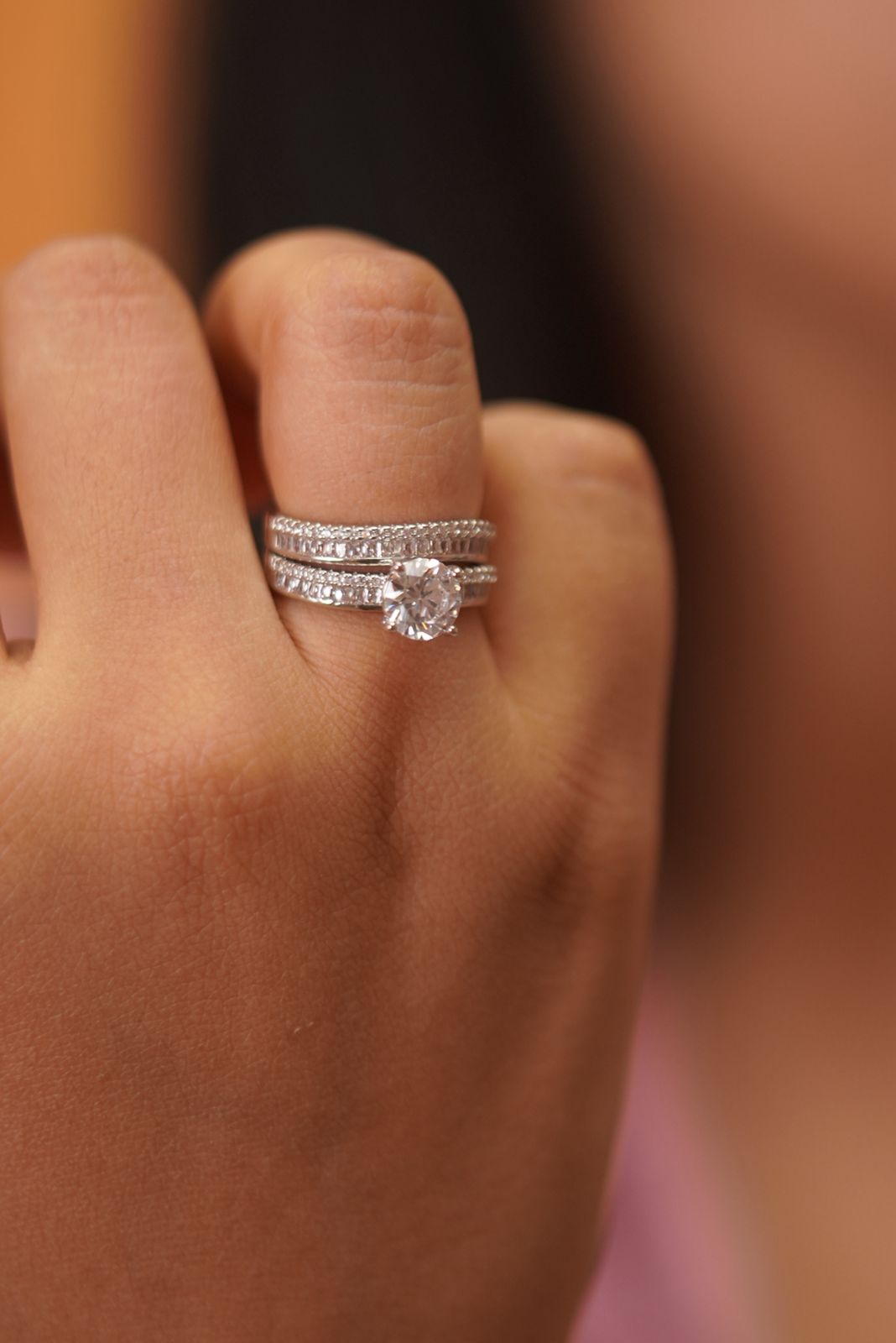 Wavy Diamond Solitaire Ring with Band | Daily Wear