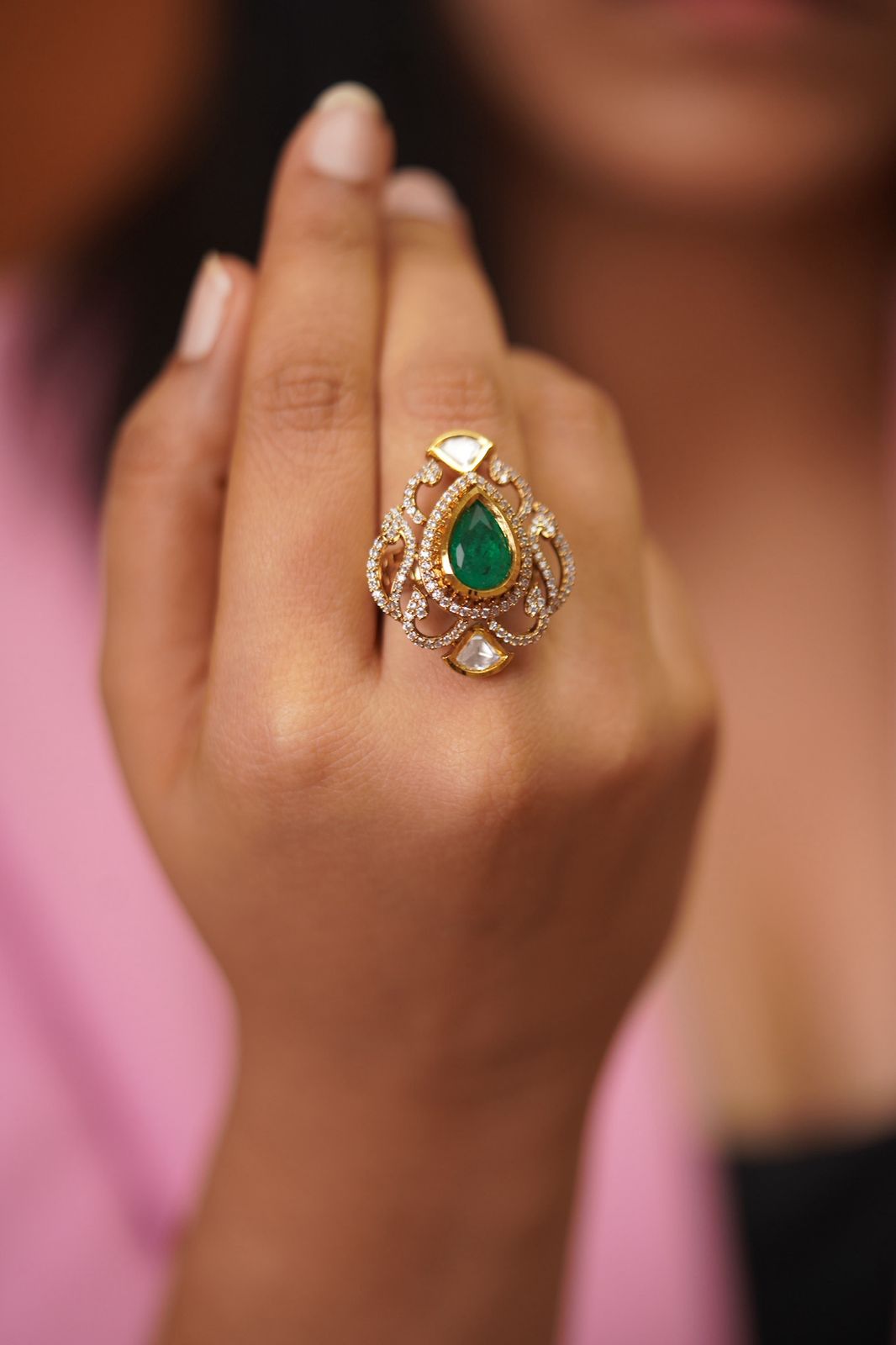 Naina Polki Moissanite Statement Uncut Diamond Ring | Adjustable