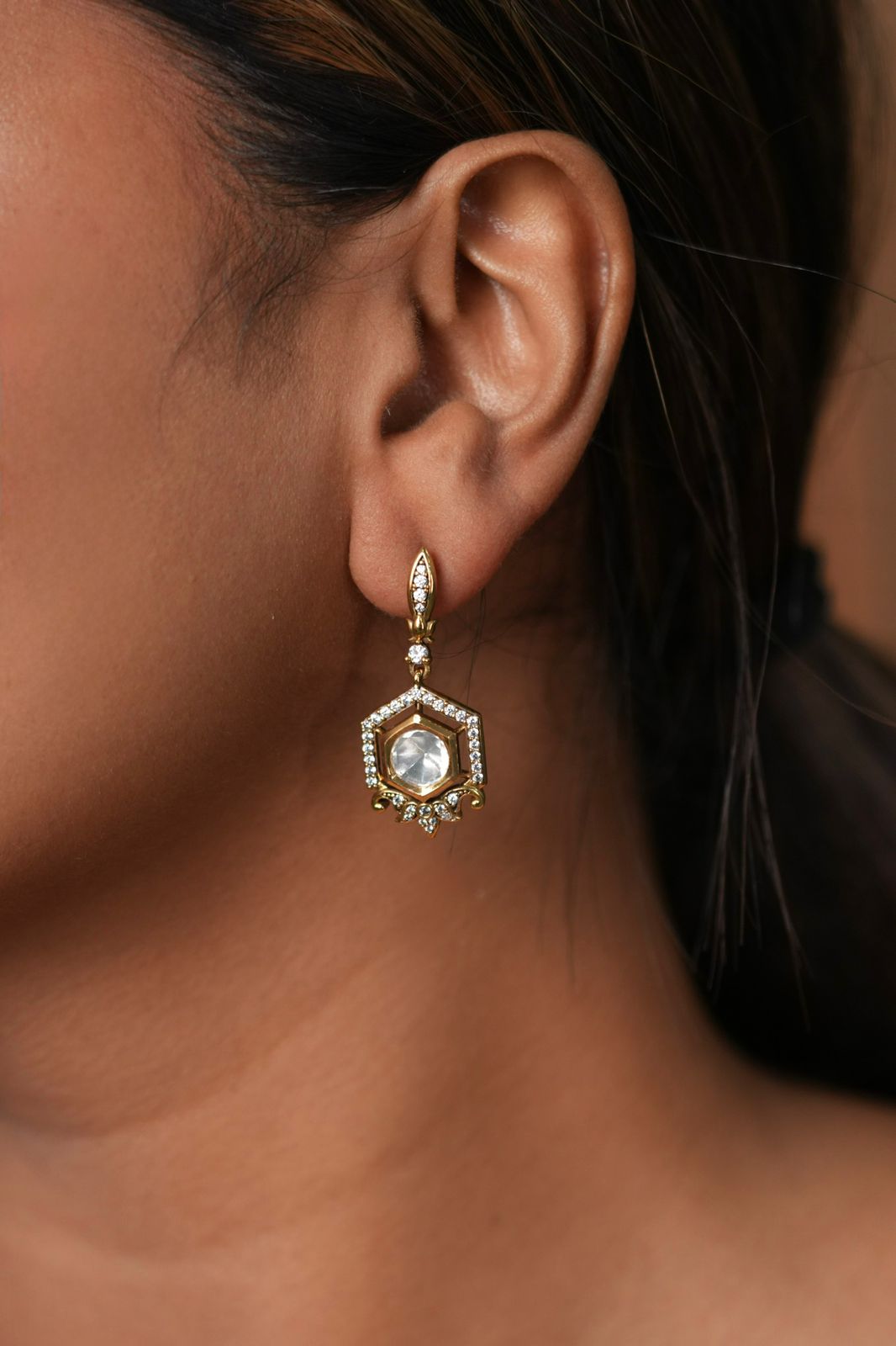 Mili Moissanite Drop Small Polki Earring