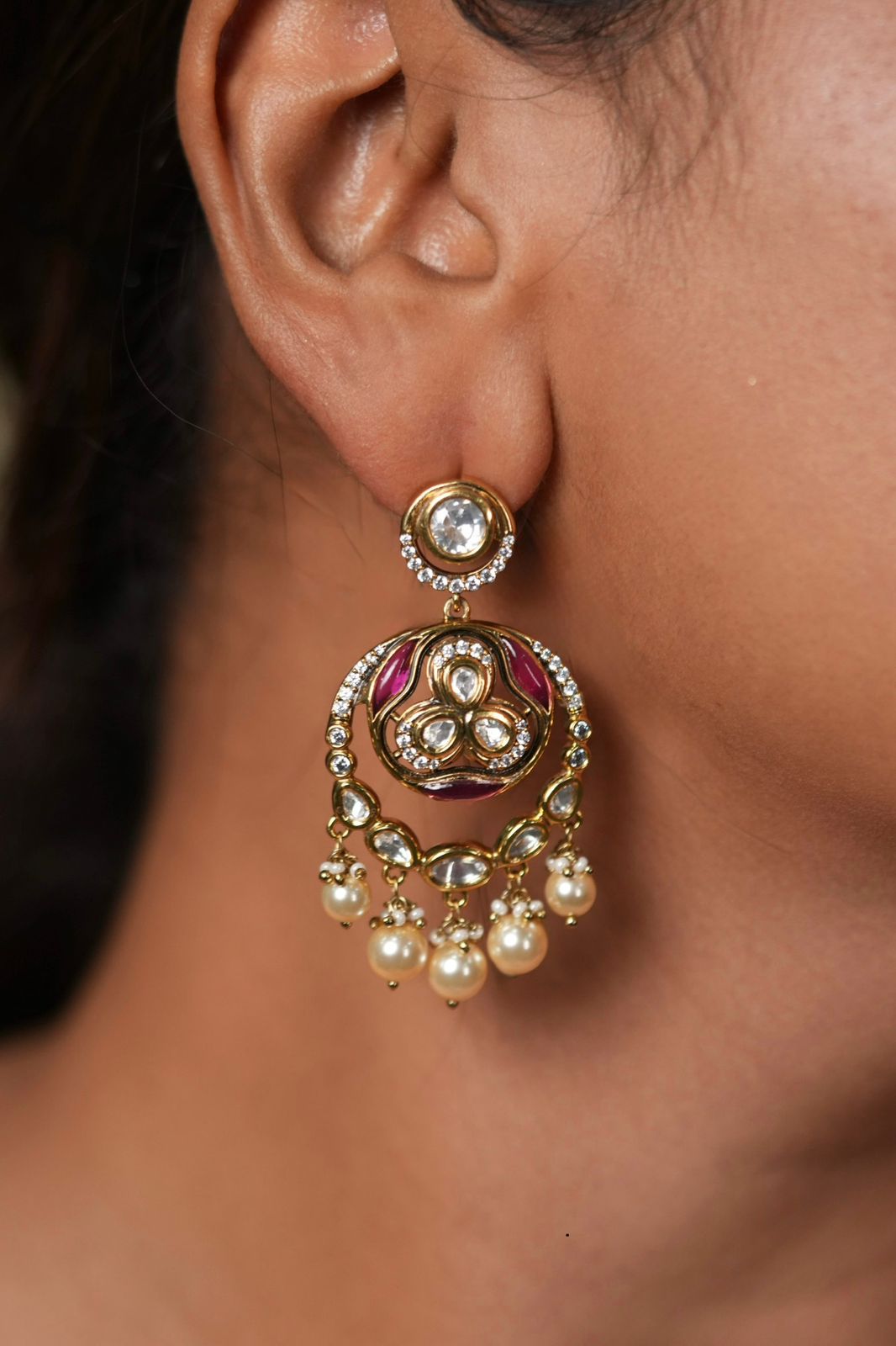 Dhadak Polki Moissanite Mid Sized Chandbali Earring