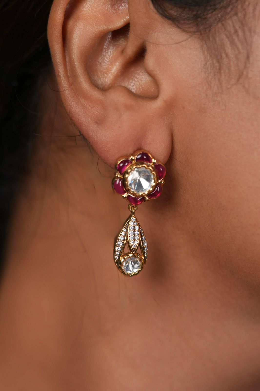 Subah Ki Noor Polki Moissanite Small Indian Earrings