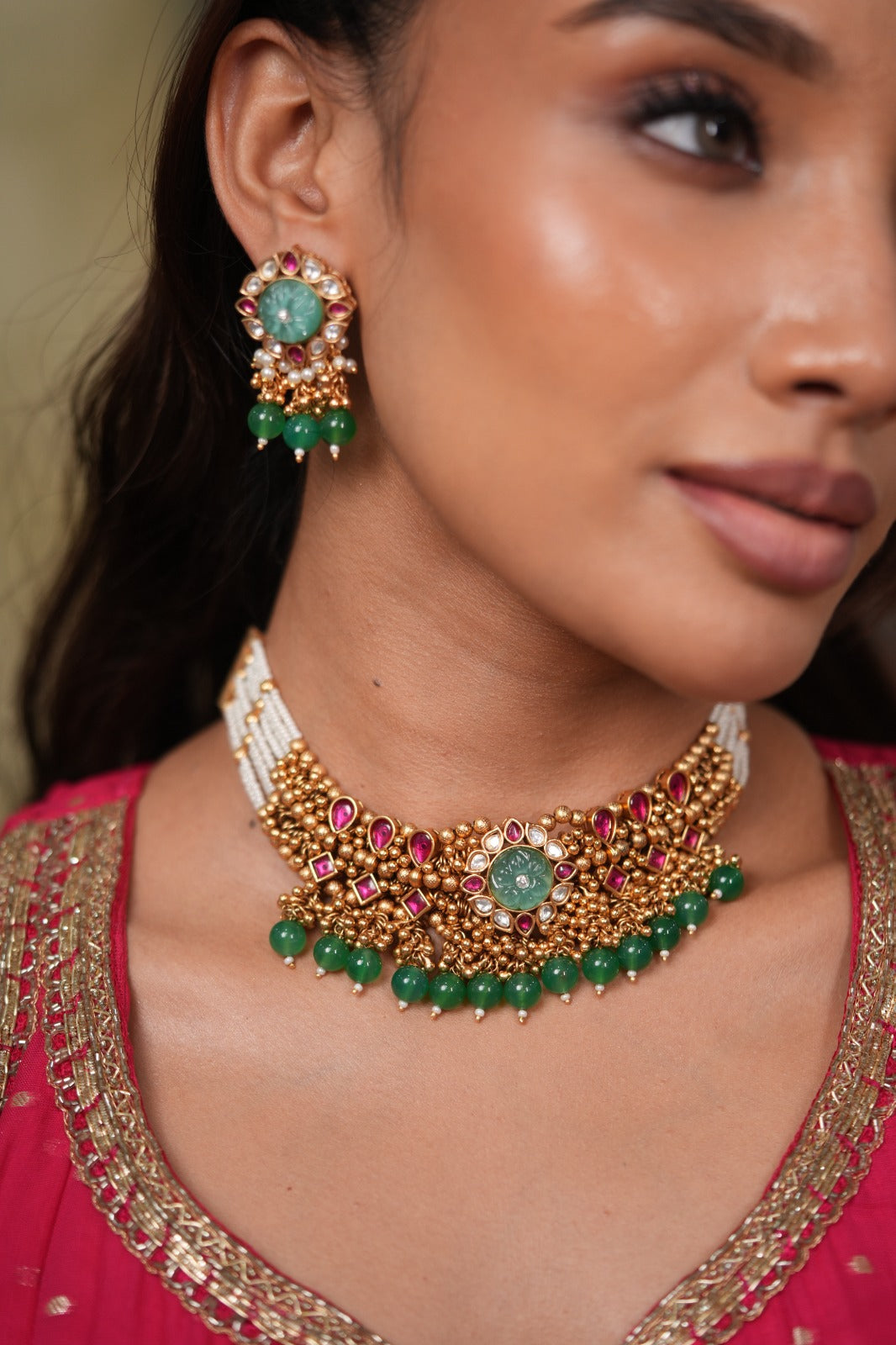 Palak Gold Traditional Indian Choker Set | Sone Pe Suhaga