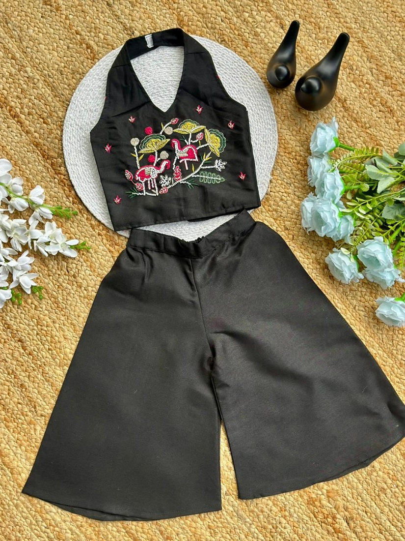 Evanik Black Premium Pure Cotton Fabric With Hand Work Kids Co-Ord Set
