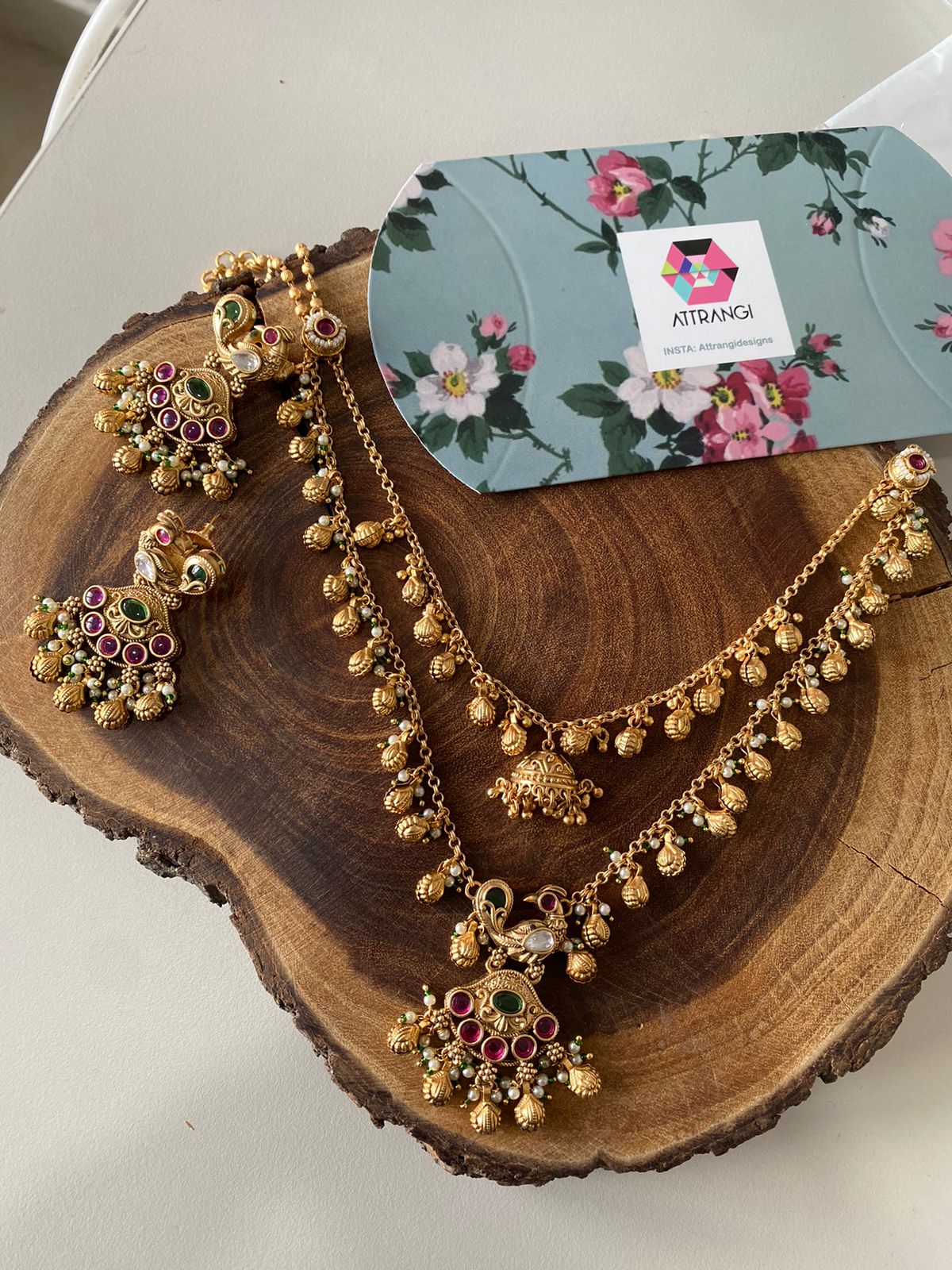 Leela 2 Line Gold Necklace Haar Set with Earrings | Sone Pe Suhaga