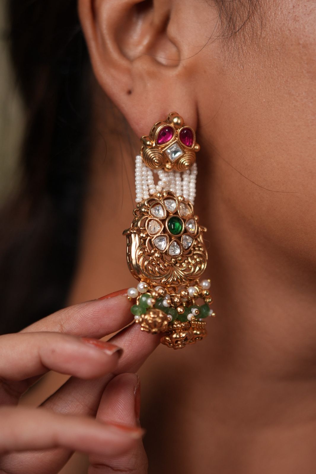 Narmada Gold Mid Sized Indian Traditonal earring | Sone Pe Suhaga