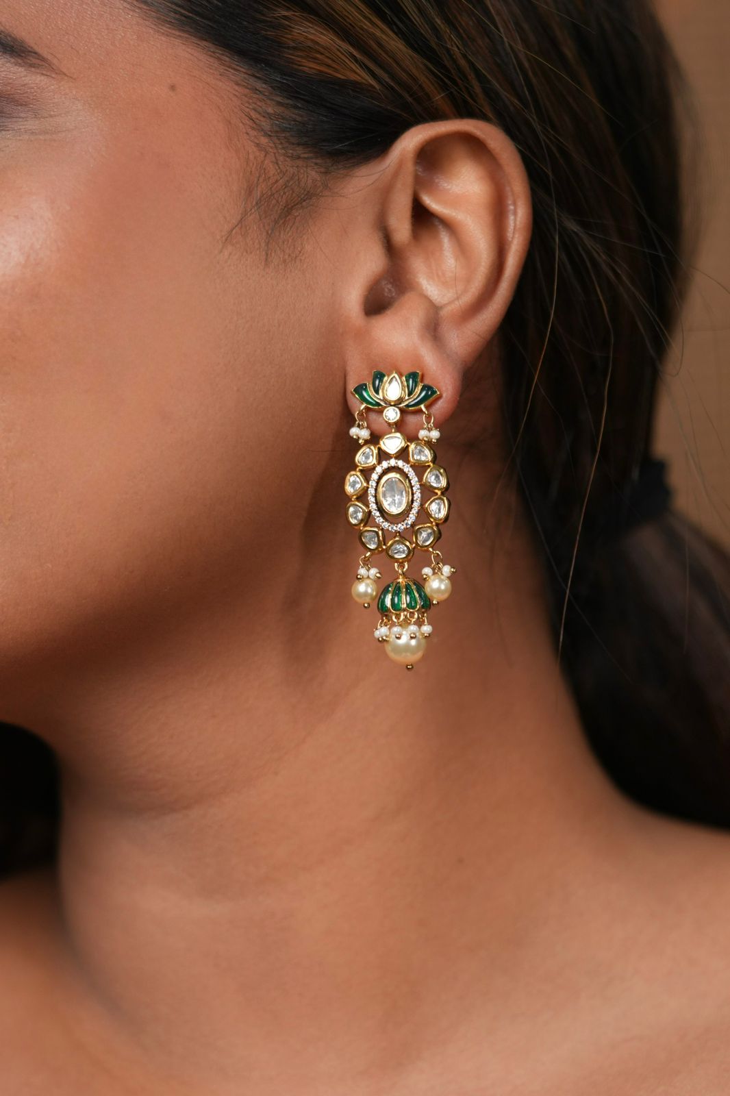 Sashvi Polki Moissanite Floral Mid sized Indian Earring