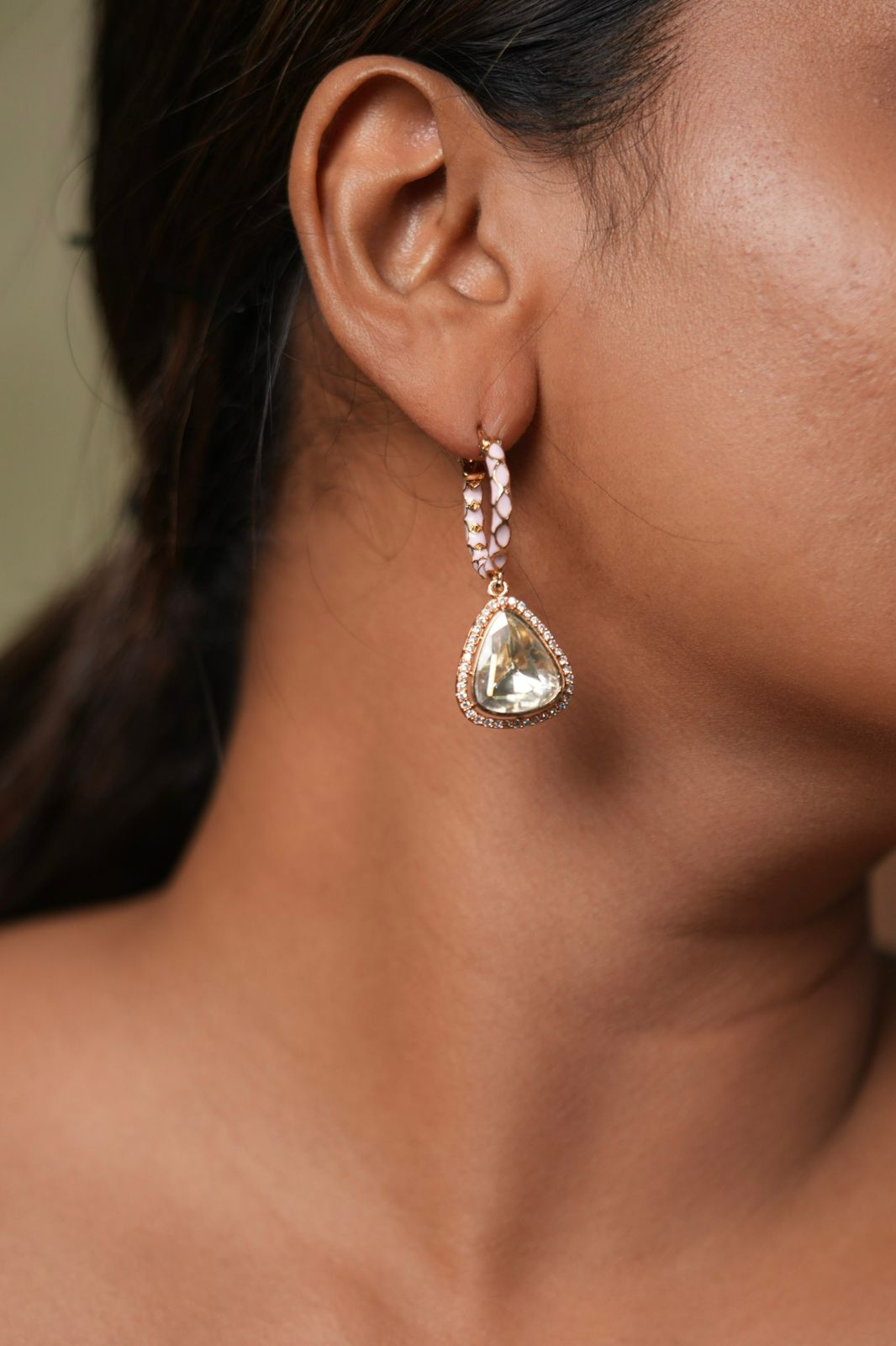 Pastel Enamel Uncut Diamond Moissanite Polki Bali | Indo western